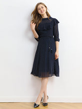 SCANDINAVIA-Long Sleeve Waist Belted Dot Print Fit & Flare Dress