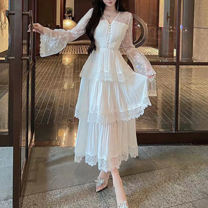 Elegant V-Neck  Flare Sleeves Long Dress