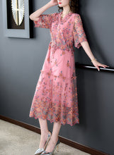 Women's elegance Style V-neck embroidery Short Sleeved Fashionable dresses