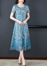 New summer blue embroidered plus-size dress