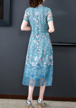 New summer blue embroidered plus-size dress