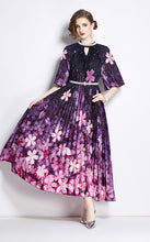 2024 best sale high-end beaded printed pleated pearl button pleated floral dress