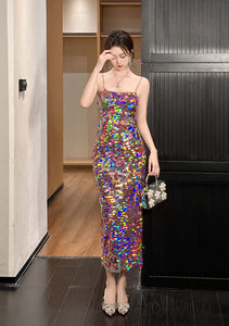 Women Slip Sequins Elegant Evening Dress