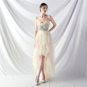 Handmade ostrich hair positioning flower beads mesh wedding banquet party dress