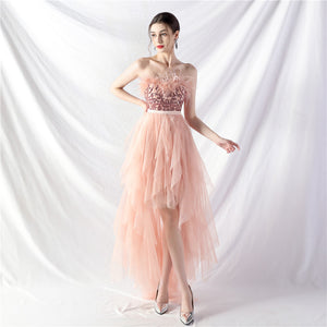 Handmade ostrich hair positioning flower beads mesh wedding banquet party dress