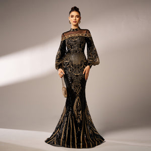 Long Sleeve Mermaid Sequin Elegant Evening Dress