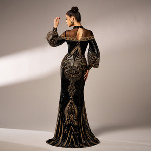 Long Sleeve Mermaid Sequin Elegant Evening Dress