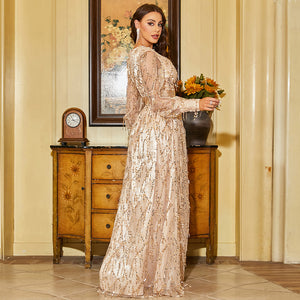 Elegant Formal Spaghetti Sequin Evening Dress