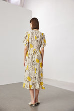 Vintage Elegant Floral Printing Pleated Silk V-Neck Dress
