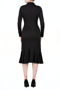 TWO PEARS-Long Sleeve Double-Breast Asymmetrical Ruffle Hem Dress