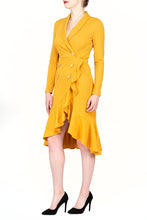 TWO PEARS-Long Sleeve Double-Breast Asymmetrical Ruffle Hem Dress