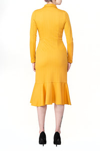 TWO PEARS-Long Sleeve Double-Breast Asymmetrical Ruffle Hem Dress