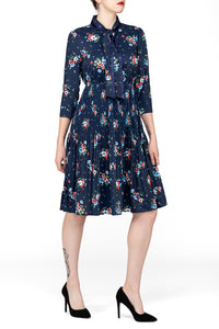 SCANDINAVIA-Pleated Office Floral Dress