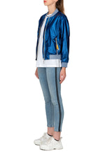 SCANDINAVIA-Metallic Blue Bomber Jacket With Pocket Tassels