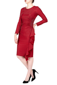 TWO PEARS-Long Sleeve Side Draped Dress