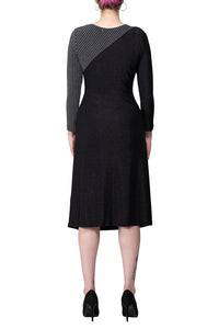 TWO PEARS-Long Sleeve Side Draped Contrast Dress