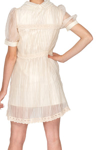 Short Sleeve Button Down Tulle A-line Mini Dress