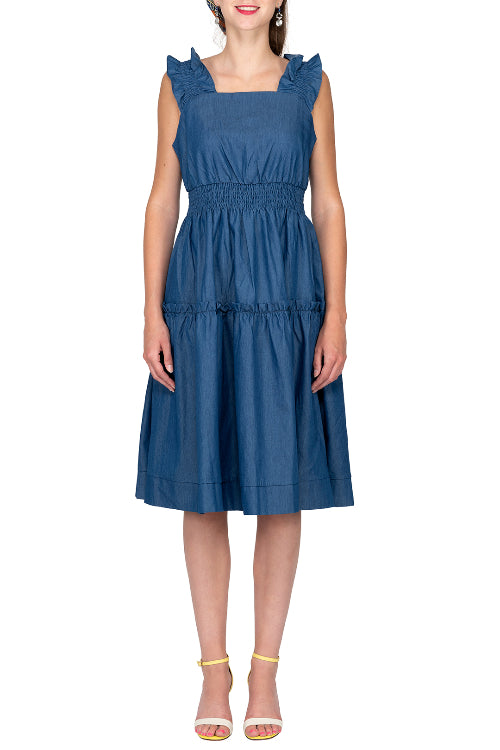 Square Neck Denim Fit & Flare Dress