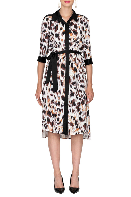 Leopard printed Contrast Shirt Dress with Belt