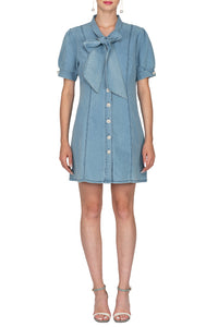 Bow Front Button Down Denim Dress