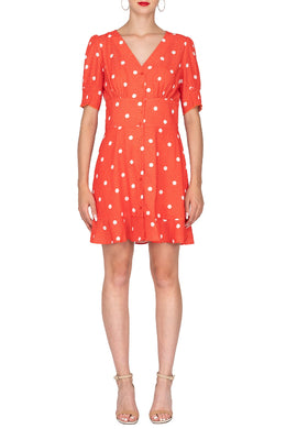 Polka dot V-neck Ruffle Hem A-line Dress