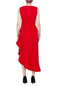 SCANDINAVIA-Sleeveless Ruffle Accent Side Draped Dress