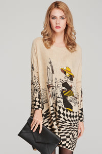 Long Sleeve Boat Neck Loose Sweater Dress