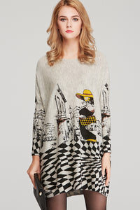 Long Sleeve Boat Neck Loose Sweater Dress