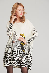 Long Sleeve Boat Neck Loose Sweater Dress