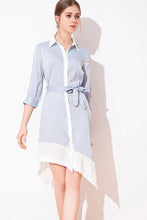 3/4 SLEEVE ASYMMETRICAL BUTTON UP CLOSURE SHIRT DRESS