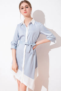 3/4 SLEEVE ASYMMETRICAL BUTTON UP CLOSURE SHIRT DRESS