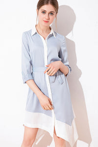 3/4 SLEEVE ASYMMETRICAL BUTTON UP CLOSURE SHIRT DRESS