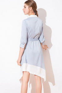 3/4 SLEEVE ASYMMETRICAL BUTTON UP CLOSURE SHIRT DRESS