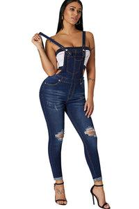 SKINNY RIPPED OVERALL JEANS