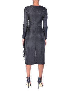 TWO PEARS-Long Sleeve Side Draped Dress