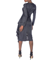 TWO PEARS-Long Sleeve Side Draped Dress