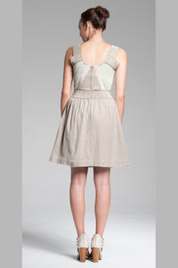 Strap Pocket Dress w/Full Skirt - Oatmeal