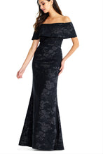 AIDAN MATTOX-BLACK OFF THE SHOULDER LONG DRESS