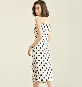 TWO PEARS-Spaghetti Strap Dot Print Side Draped Dress