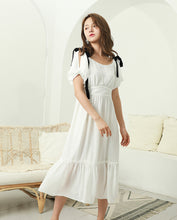 TWO PEARS-Puff Sleeve Shoulder Bowknot Ruffle Hem Shift Dress