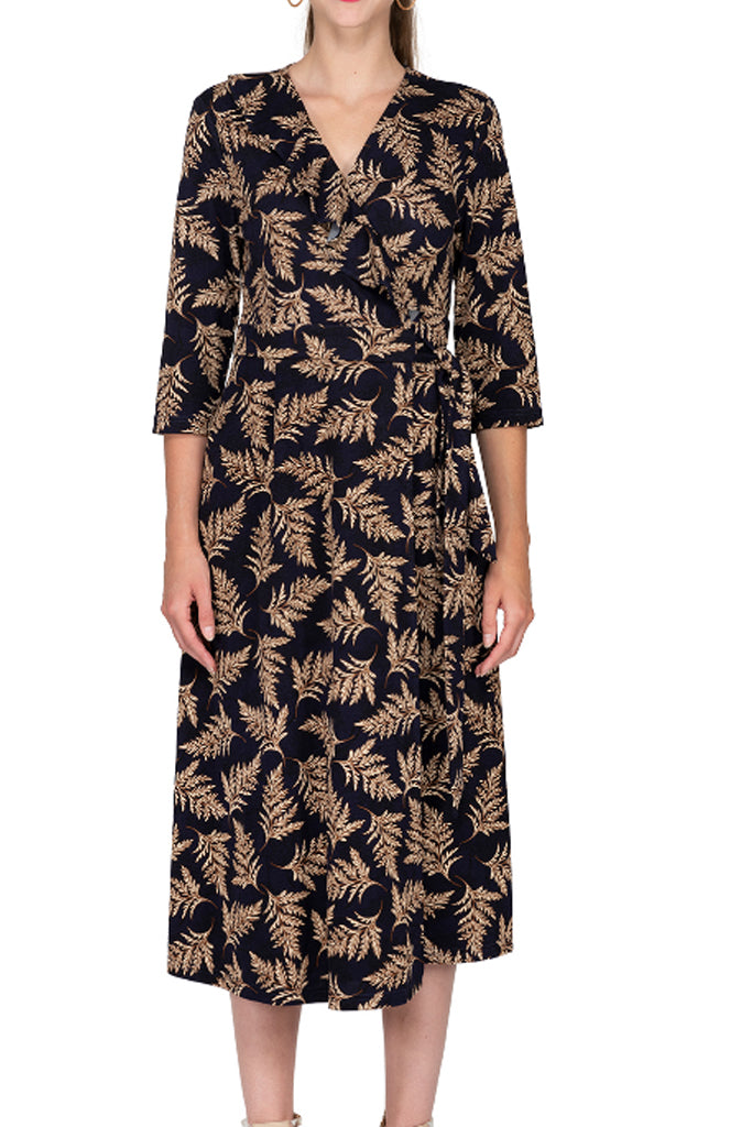 Leaf Pattern Wrap Dress