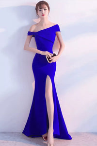 SURPLICE SHOULDER HIGH SLIT FISHTAIL HEM MAXI DRESS