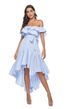 Off-Shoulder Asymmetrical Hem Waist Belted Ruffle Dress