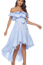 Off-Shoulder Asymmetrical Hem Waist Belted Ruffle Dress