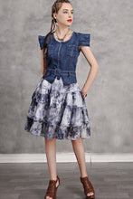 Cap Sleeve Denim Contrast Layered Dress