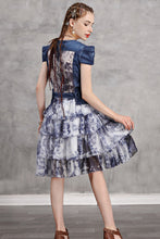 Cap Sleeve Denim Contrast Layered Dress