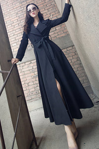 Long Sleeve Buckleless Waist Belted Long Coat