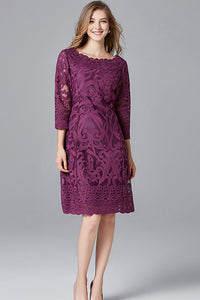 Three Quarter Sleeve Lace Midi Dress