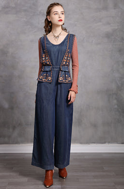 Sleeveless Wide Leg Embroidered Jumpsuit