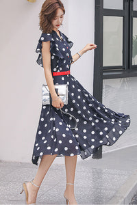 Sleeveless Dot Print Fit&Flare Dress